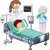 Coronavirus theme with sick boy on hospital bed illustration